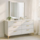Dle Wide Dresser with Mirror | Gold Bracket Legs | Modern White Finish
