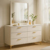 Dle Wide Dresser with Mirror | Gold Bracket Legs | Modern White Finish