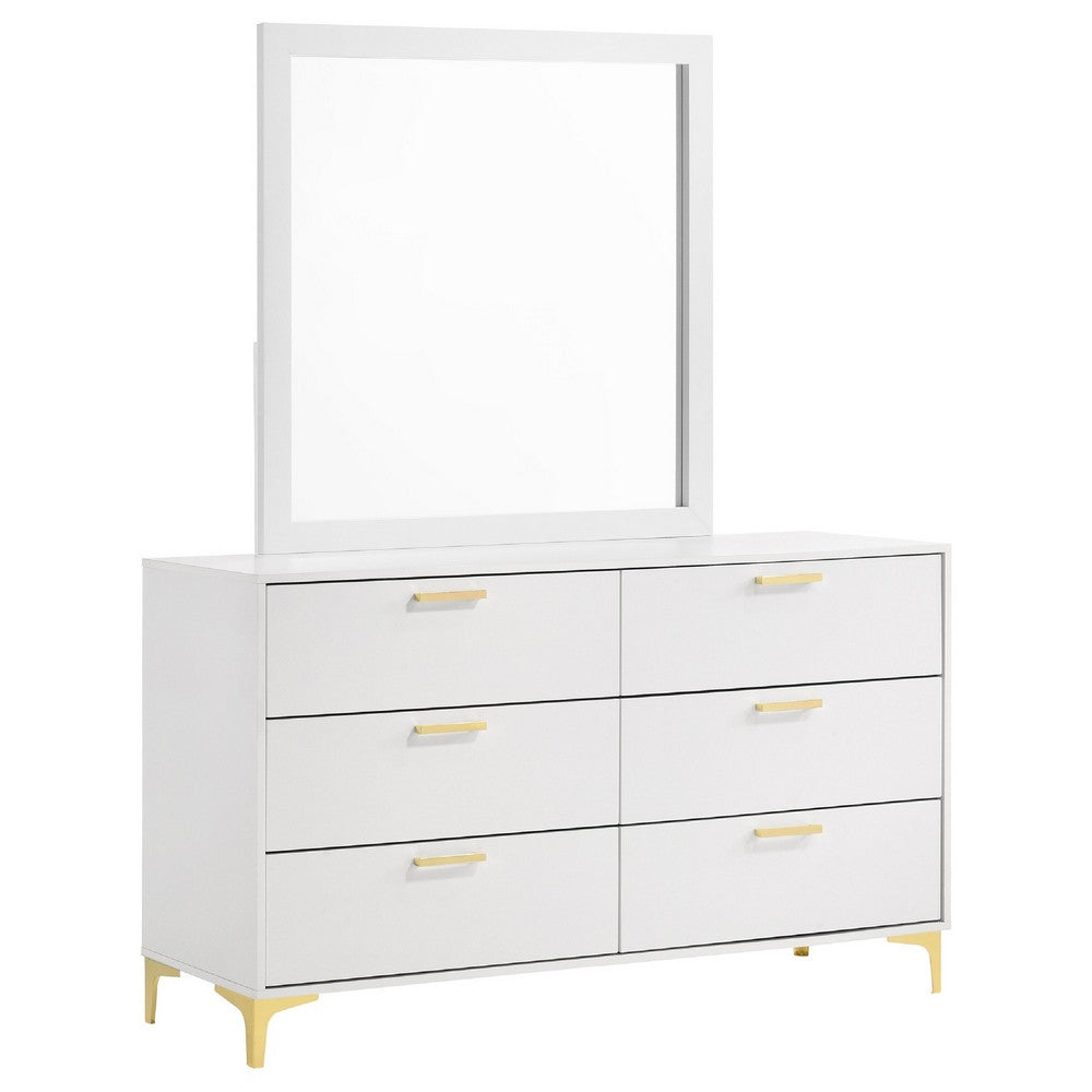 Dle Wide Dresser with Mirror | Gold Bracket Legs | Modern White Finish