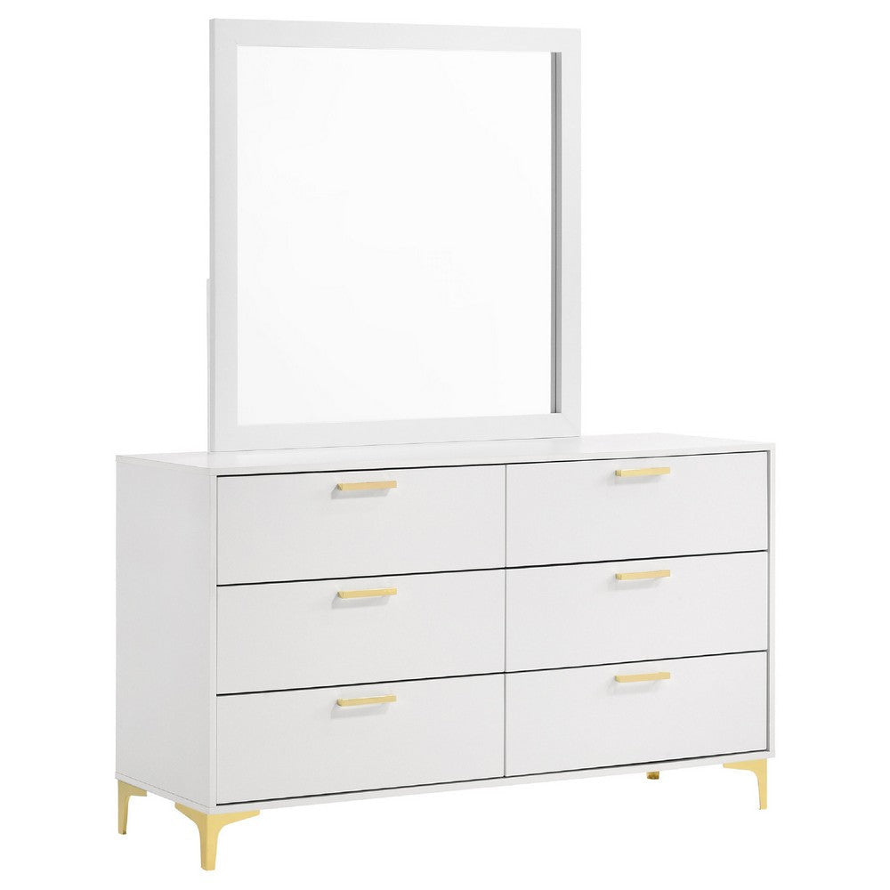 Dle Wide Dresser with Mirror | Gold Bracket Legs | Modern White Finish