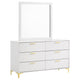 Dle Wide Dresser with Mirror | Gold Bracket Legs | Modern White Finish