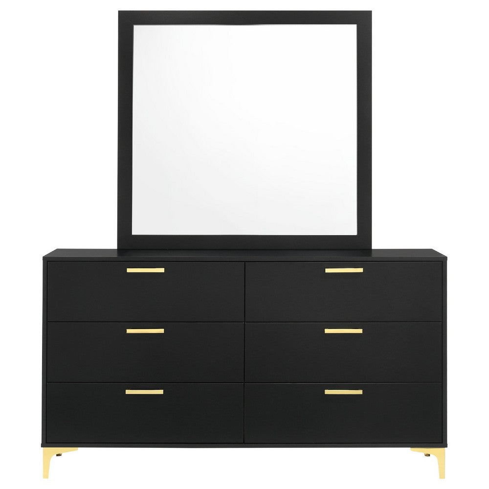 Dle Wide Dresser with Mirror | Gold Bracket Legs | Modern Black Finish