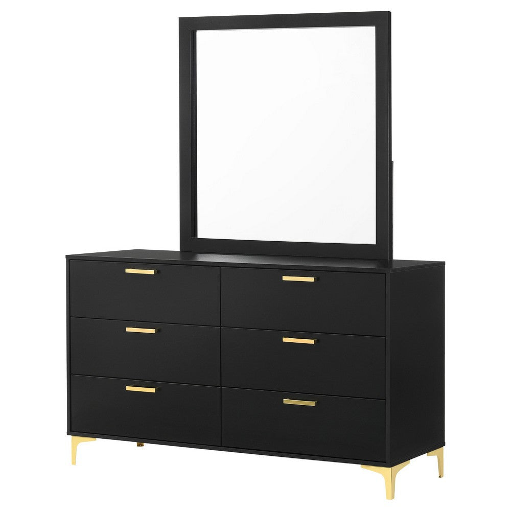 Dle Wide Dresser with Mirror | Gold Bracket Legs | Modern Black Finish BM340008