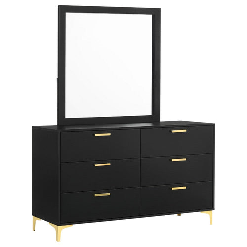 Dle Wide Dresser with Mirror | Gold Bracket Legs | Modern Black Finish