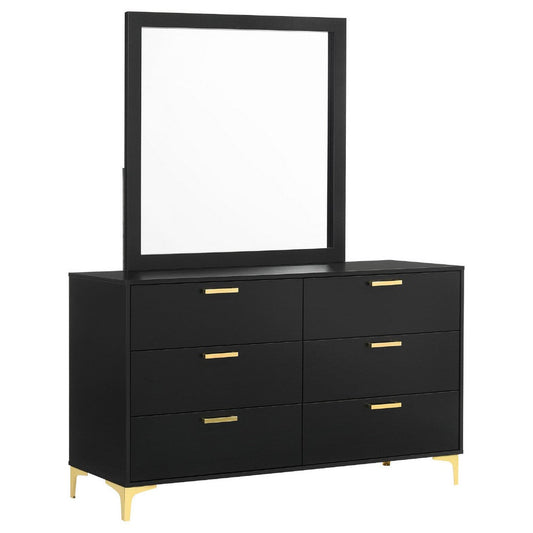 Dle Wide Dresser with Mirror | Gold Bracket Legs | Modern Black Finish