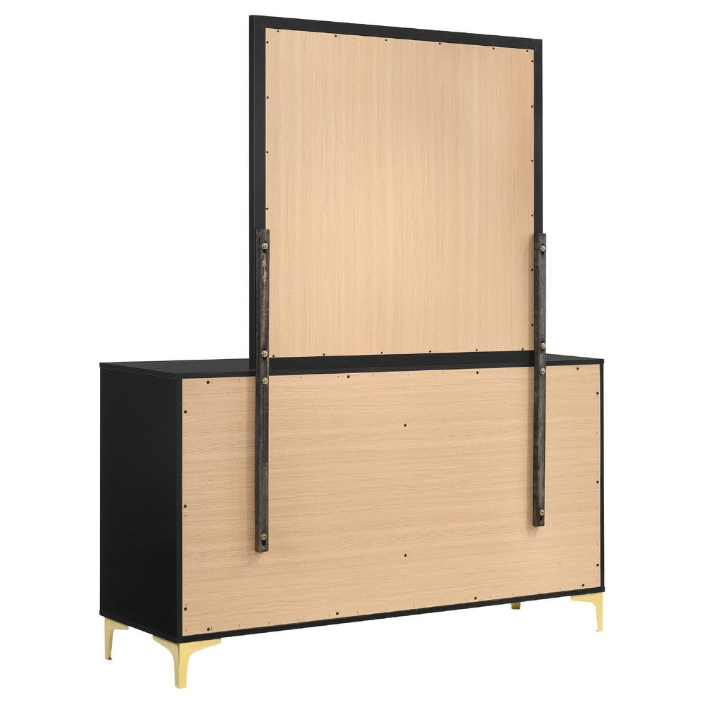 Dle Wide Dresser with Mirror | Gold Bracket Legs | Modern Black Finish