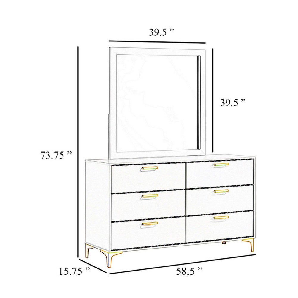Dle Wide Dresser with Mirror | Gold Bracket Legs | Modern Black Finish
