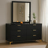 Dle Wide Dresser with Mirror | Gold Bracket Legs | Modern Black Finish