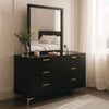 Dle Wide Dresser with Mirror | Gold Bracket Legs | Modern Black Finish