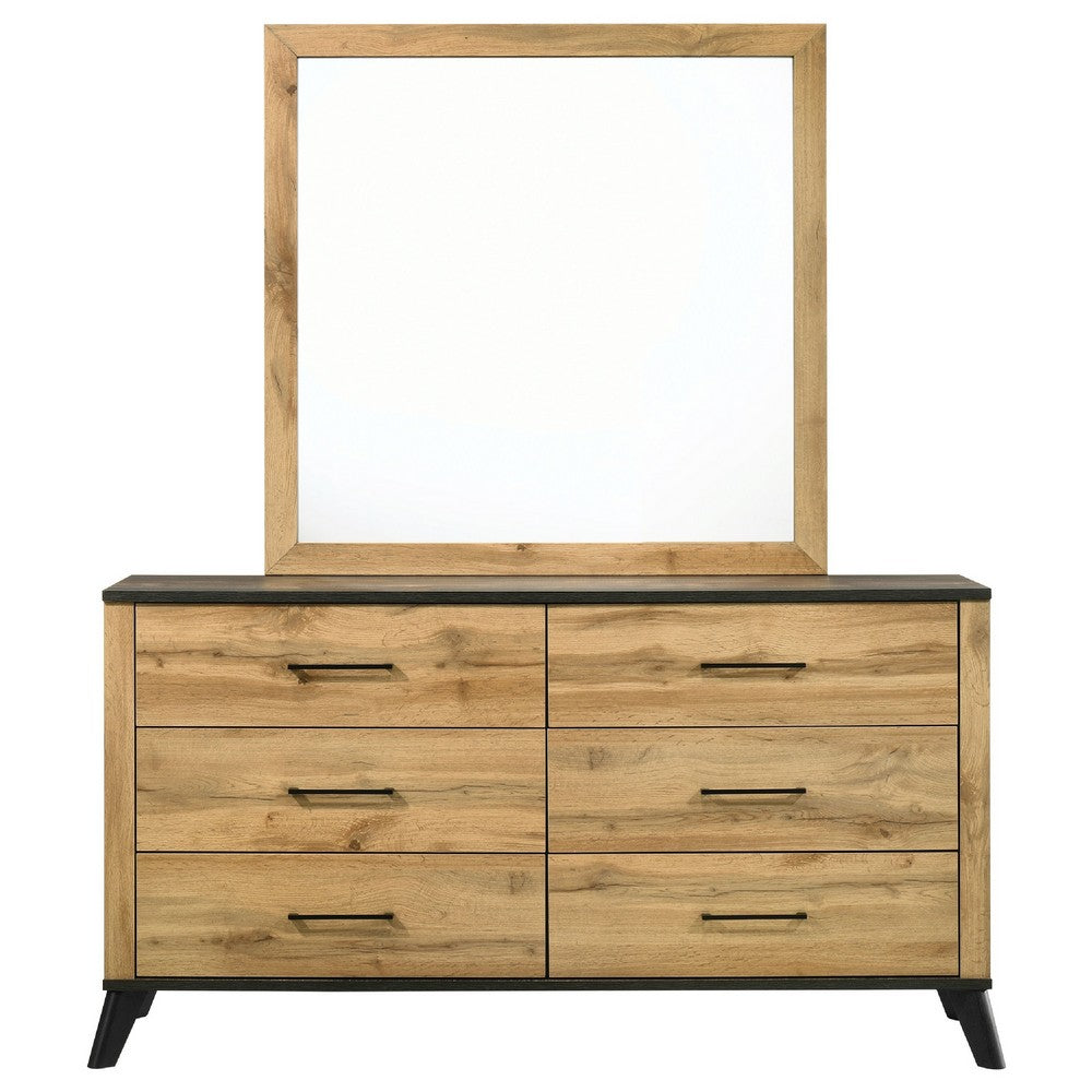 Wemy Wide Dresser with Matching Mirror | 6 Drawers | Brown Wood
