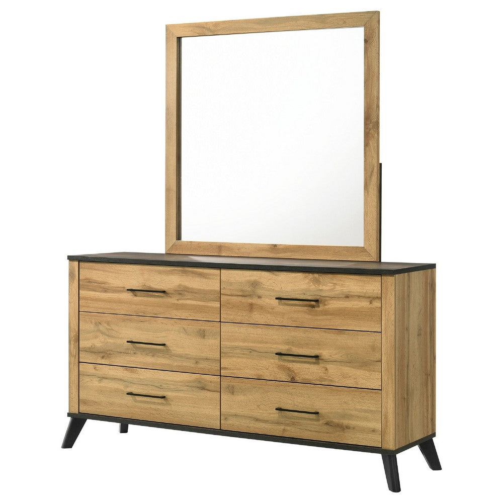 Wemy Wide Dresser with Matching Mirror | 6 Drawers | Brown Wood