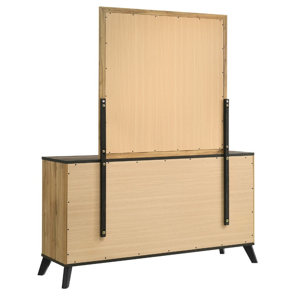 Wemy Wide Dresser with Matching Mirror | 6 Drawers | Brown Wood
