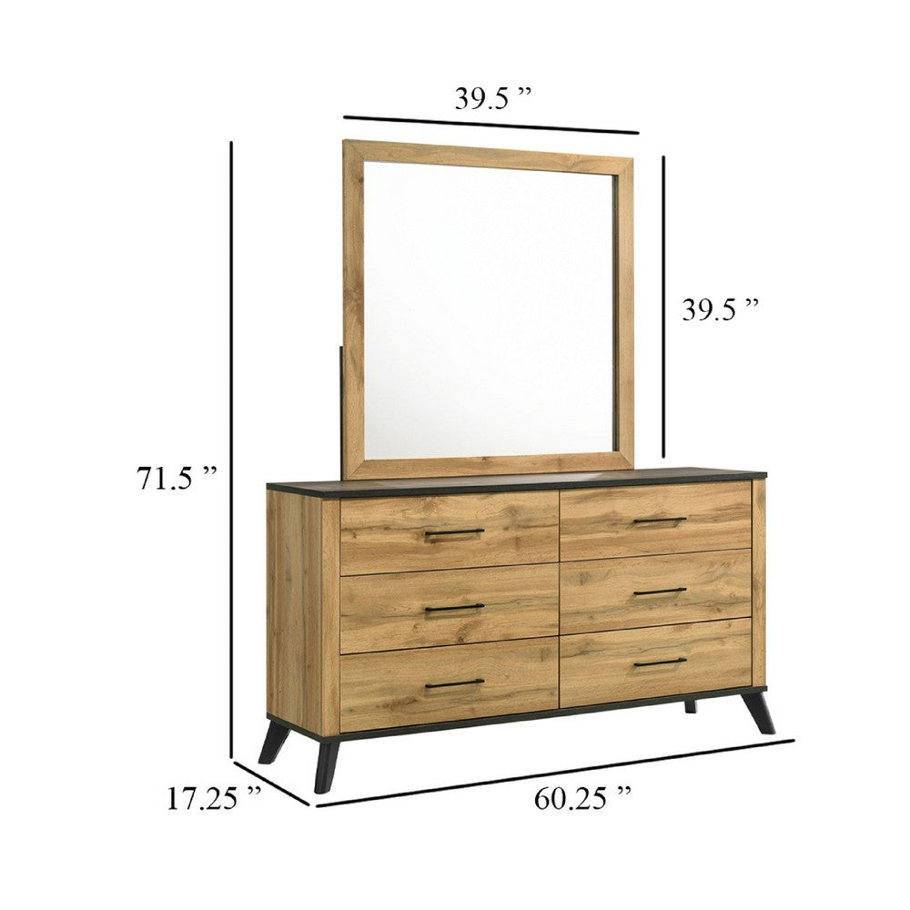 Wemy Wide Dresser with Matching Mirror | 6 Drawers | Brown Wood