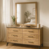 Wemy Wide Dresser with Matching Mirror | 6 Drawers | Brown Wood