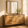 Wemy Wide Dresser with Matching Mirror | 6 Drawers | Brown Wood