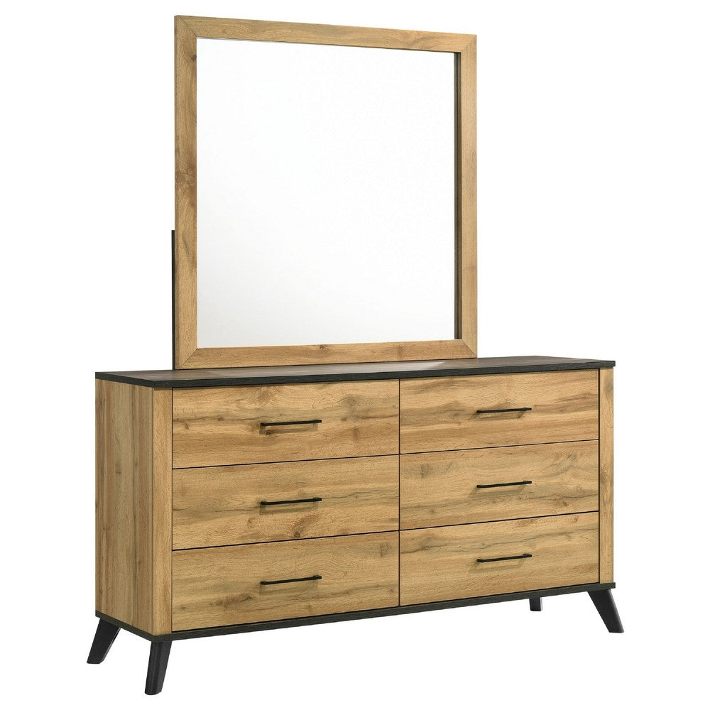 Wemy Wide Dresser with Matching Mirror | 6 Drawers | Brown Wood