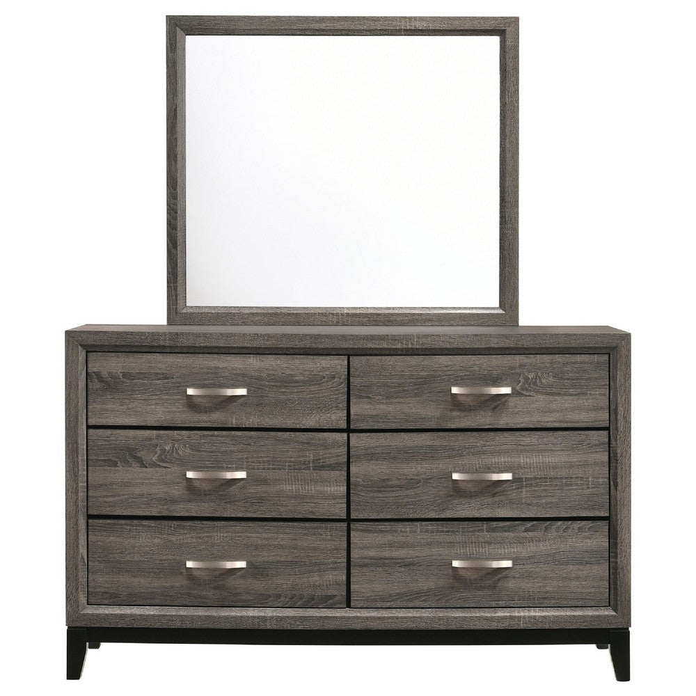 Mela 2pc Wide Dresser and Mirror Set | 6 Drawers | Gray Oak Wood BM340010