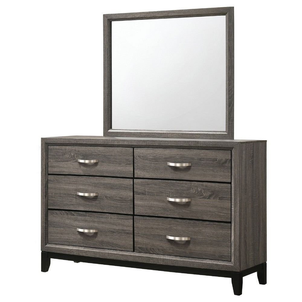 Mela 2pc Wide Dresser and Mirror Set | 6 Drawers | Gray Oak Wood BM340010