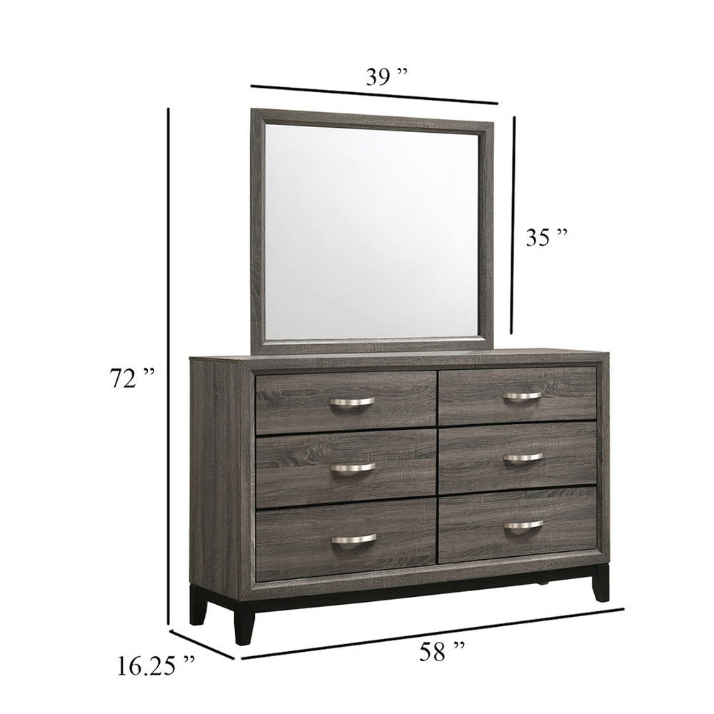 Mela 2pc Wide Dresser and Mirror Set | 6 Drawers | Gray Oak Wood BM340010