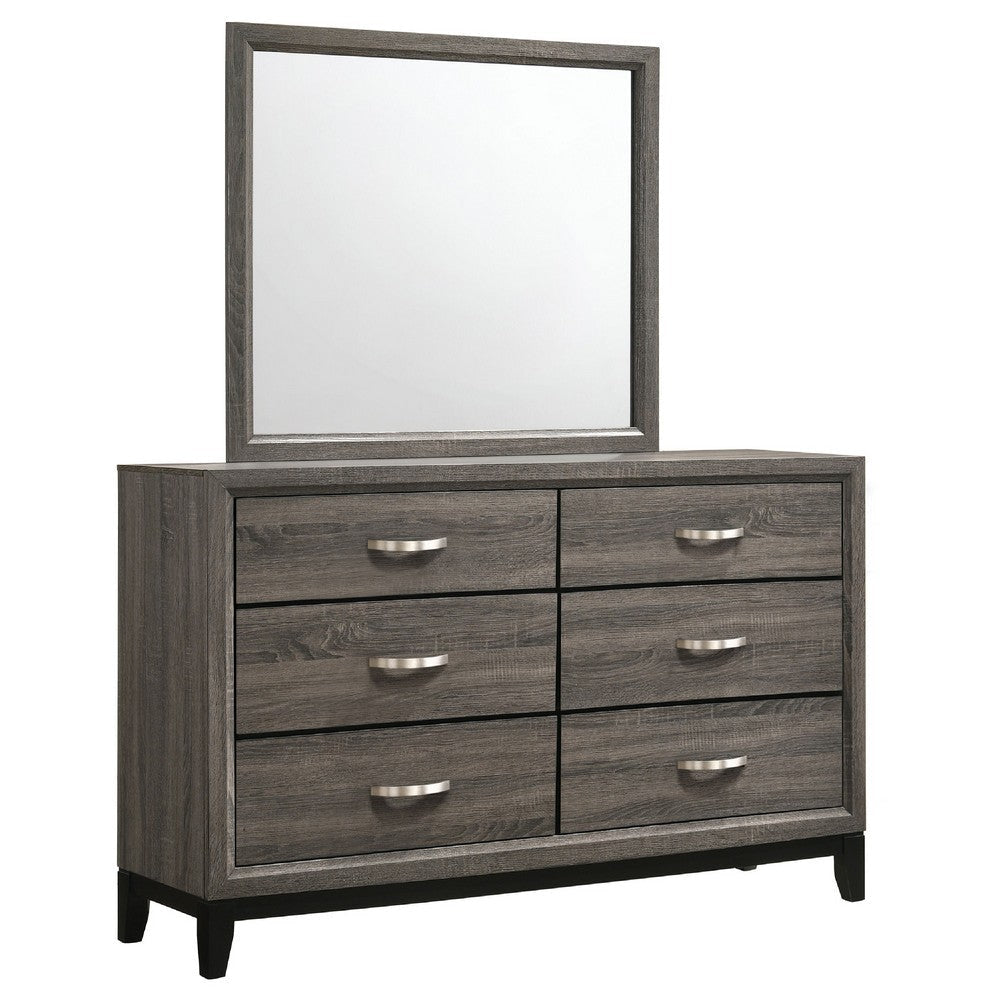 Mela 2pc Wide Dresser and Mirror Set | 6 Drawers | Gray Oak Wood