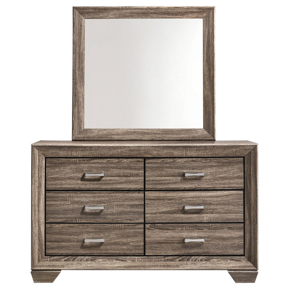 Bello Wide Dresser and Matching Mirror | 6 Drawers | Washed Taupe Wood BM340011