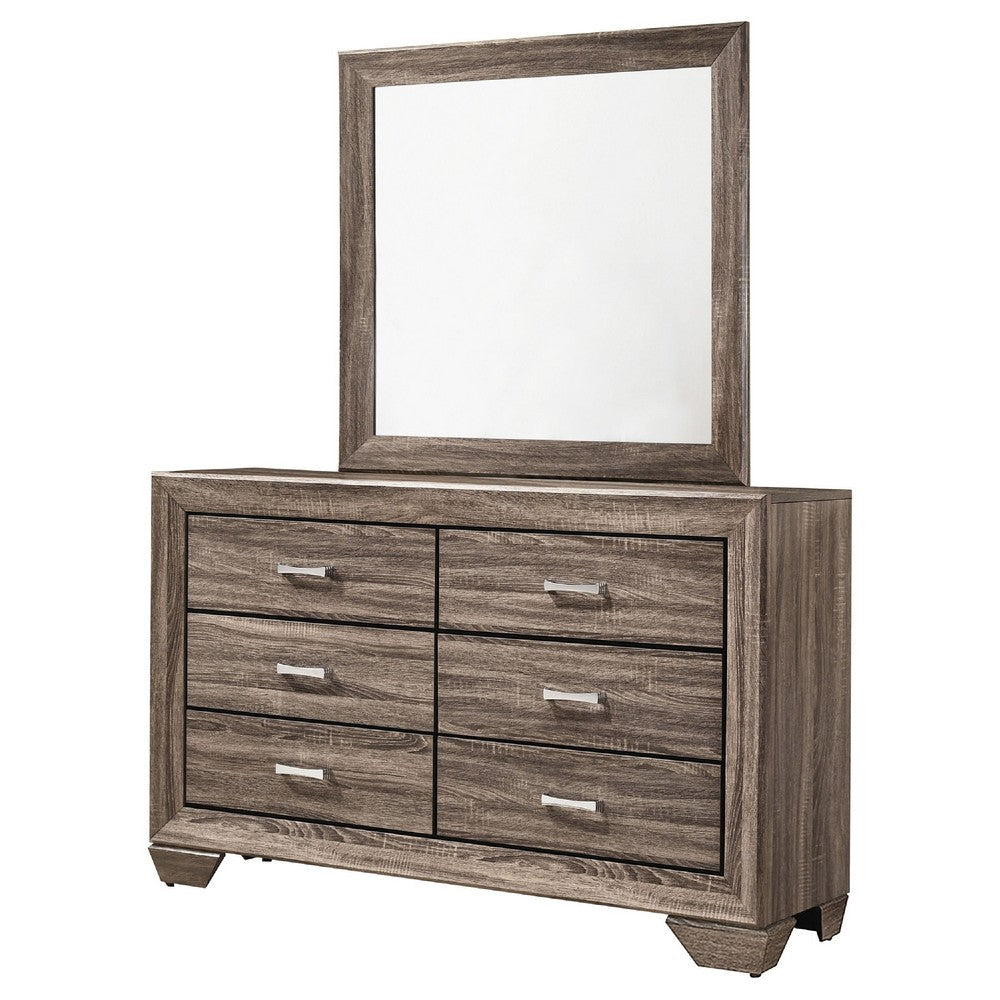 Bello Wide Dresser and Matching Mirror | 6 Drawers | Washed Taupe Wood BM340011