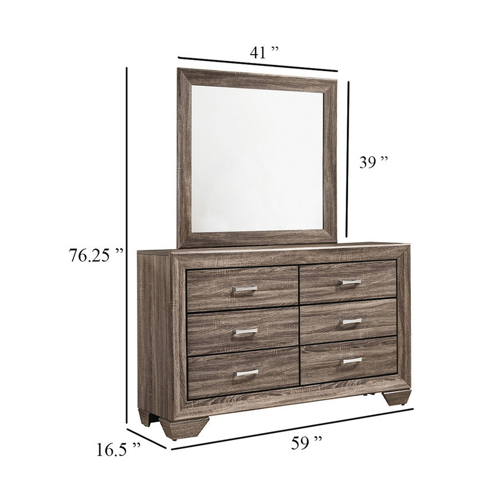 Bello Wide Dresser and Matching Mirror | 6 Drawers | Washed Taupe Wood BM340011
