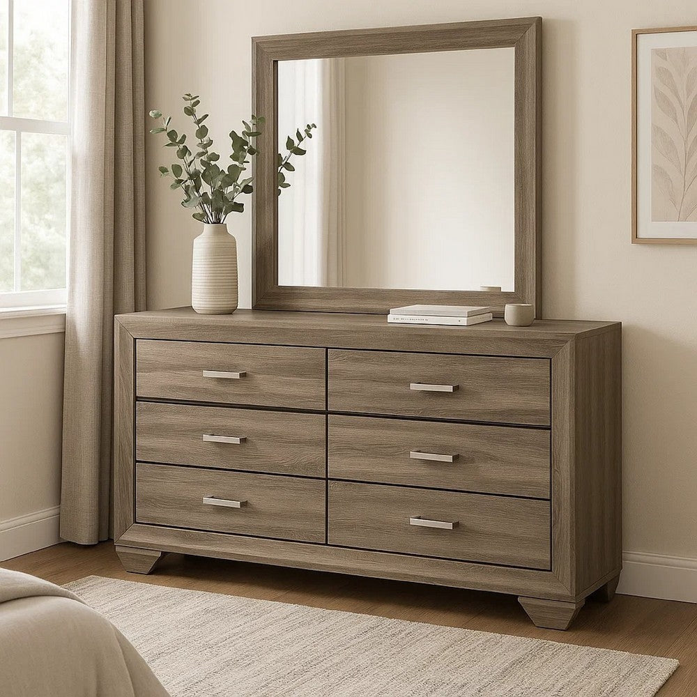 Bello Wide Dresser and Matching Mirror | 6 Drawers | Washed Taupe Wood BM340011