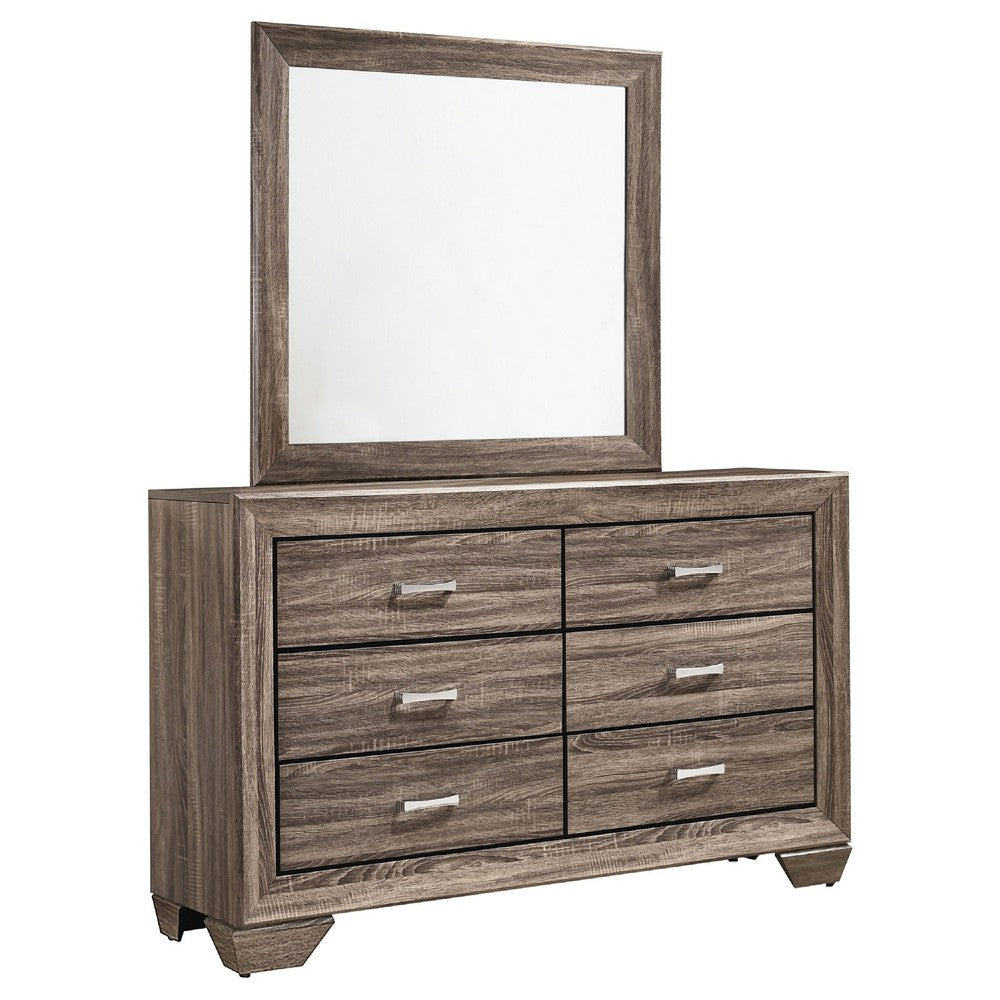Bello Wide Dresser and Matching Mirror | 6 Drawers | Washed Taupe Wood