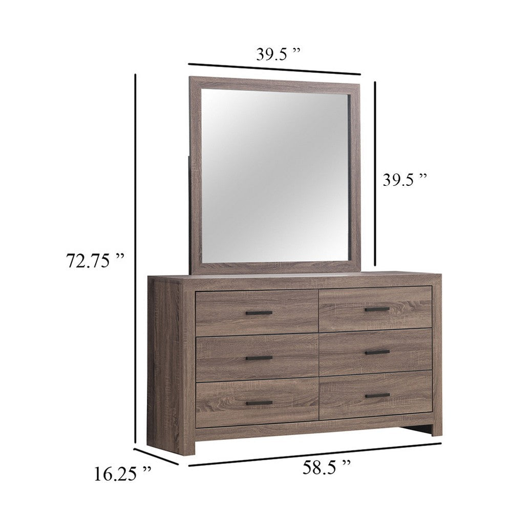 Sili Wide Dresser and Rectangular Mirror | 6 Drawer | Barrel Oak Brown BM340013