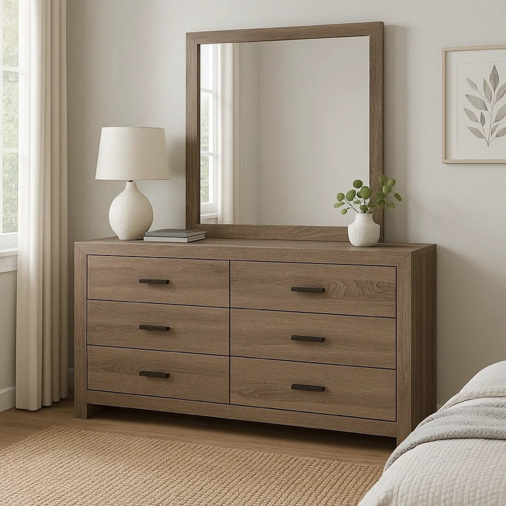 Sili Wide Dresser and Rectangular Mirror | 6 Drawer | Barrel Oak Brown BM340013