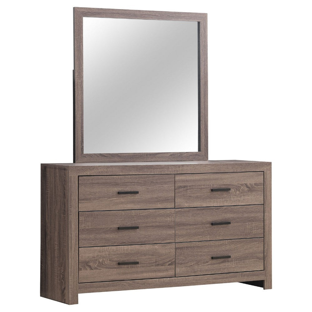 Sili Wide Dresser and Rectangular Mirror | 6 Drawer | Barrel Oak Brown