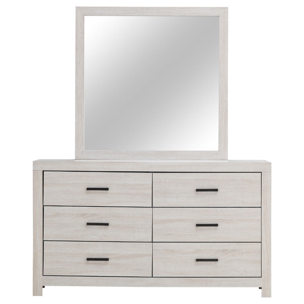 Sili Wide Dresser and Rectangular Mirror | 6 Drawer | Ivory White Wood BM340014