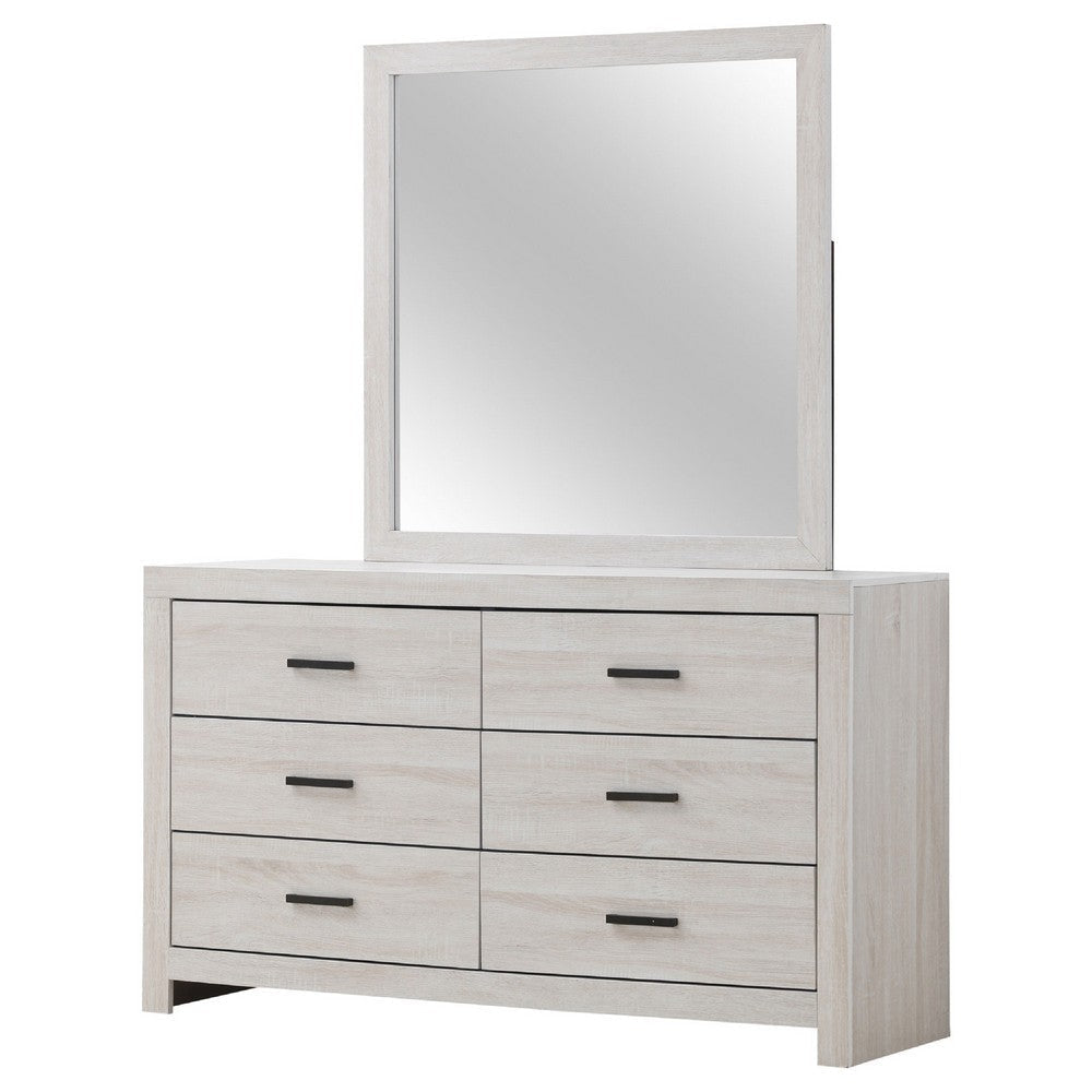 Sili Wide Dresser and Rectangular Mirror | 6 Drawer | Ivory White Wood BM340014