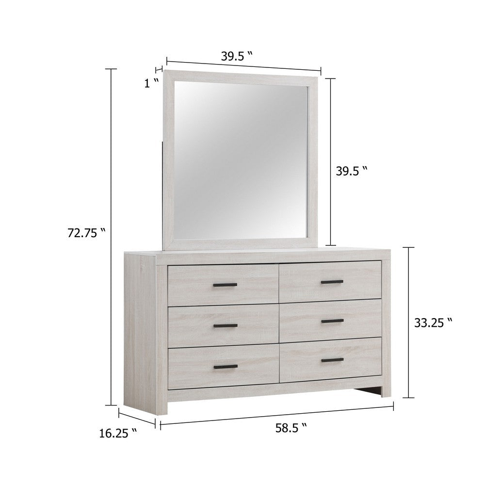 Sili Wide Dresser and Rectangular Mirror | 6 Drawer | Ivory White Wood BM340014