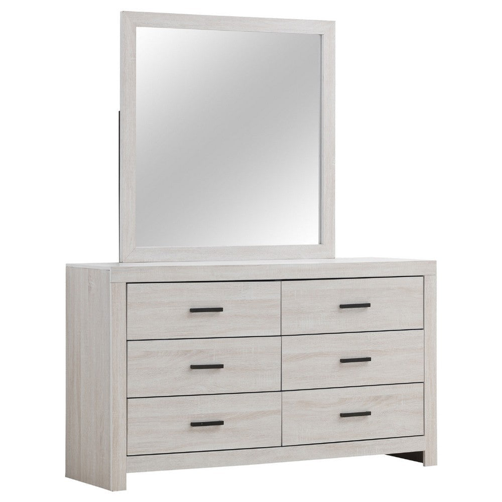 Sili Wide Dresser and Rectangular Mirror | 6 Drawer | Ivory White Wood