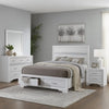 Vino White 4 Piece Queen Bed Set w Storage | Dressers | Glitter Accent