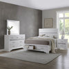 Vino White 4 Piece Queen Bed Set w Storage | Dressers | Glitter Accent