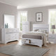 Vino White 5 Piece Queen Bed Set w Storage | Dressers | Glitter Accent
