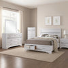 Vino White 5 Piece Queen Bed Set w Storage | Dressers | Glitter Accent
