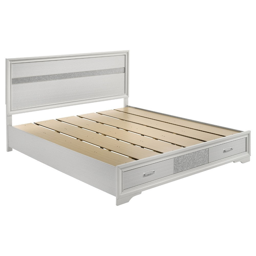 Vino White 4pc California King Bed Set w Dressers | Glitter Accent BM340019