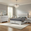 Vino White 4pc Queen Size Bed Set w Dressers | Mirror | Glitter Accent