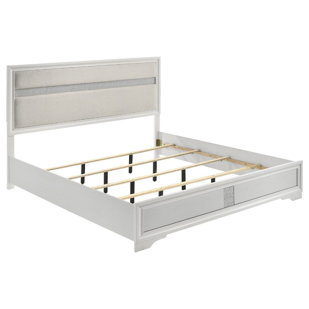 Vino White 4pc King Size Bed Set w Dressers | Mirror | Glitter Accent BM340025