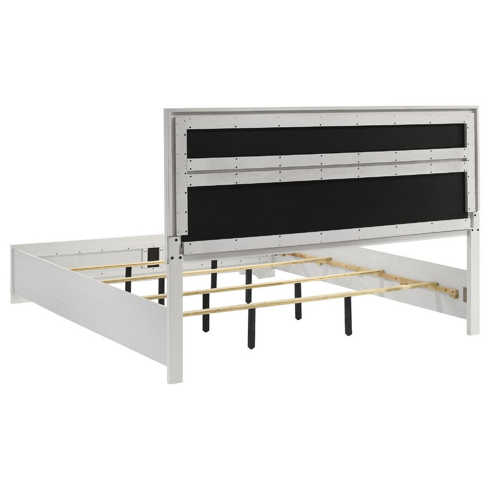 Vino White 4pc King Size Bed Set w Dressers | Mirror | Glitter Accent BM340025