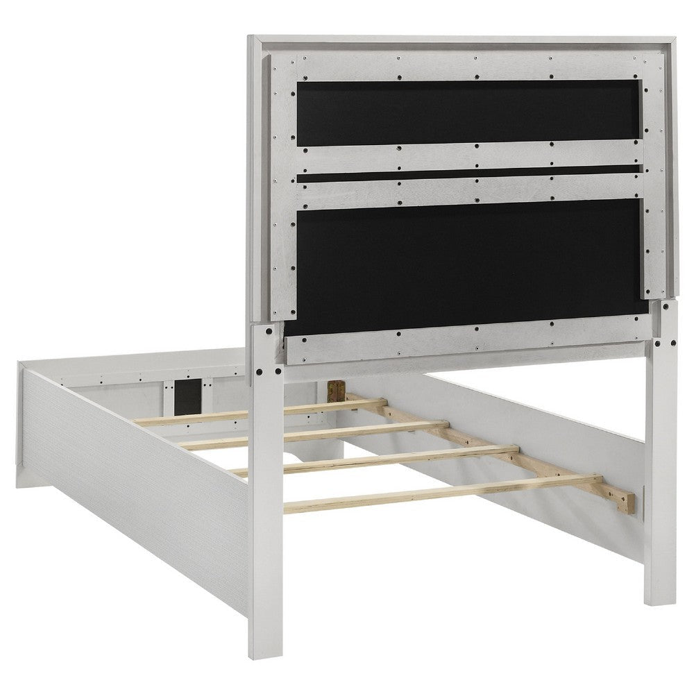 Vino White 5pc Twin Size Bed Set w Dressers | Mirror | Glitter Accent BM340030