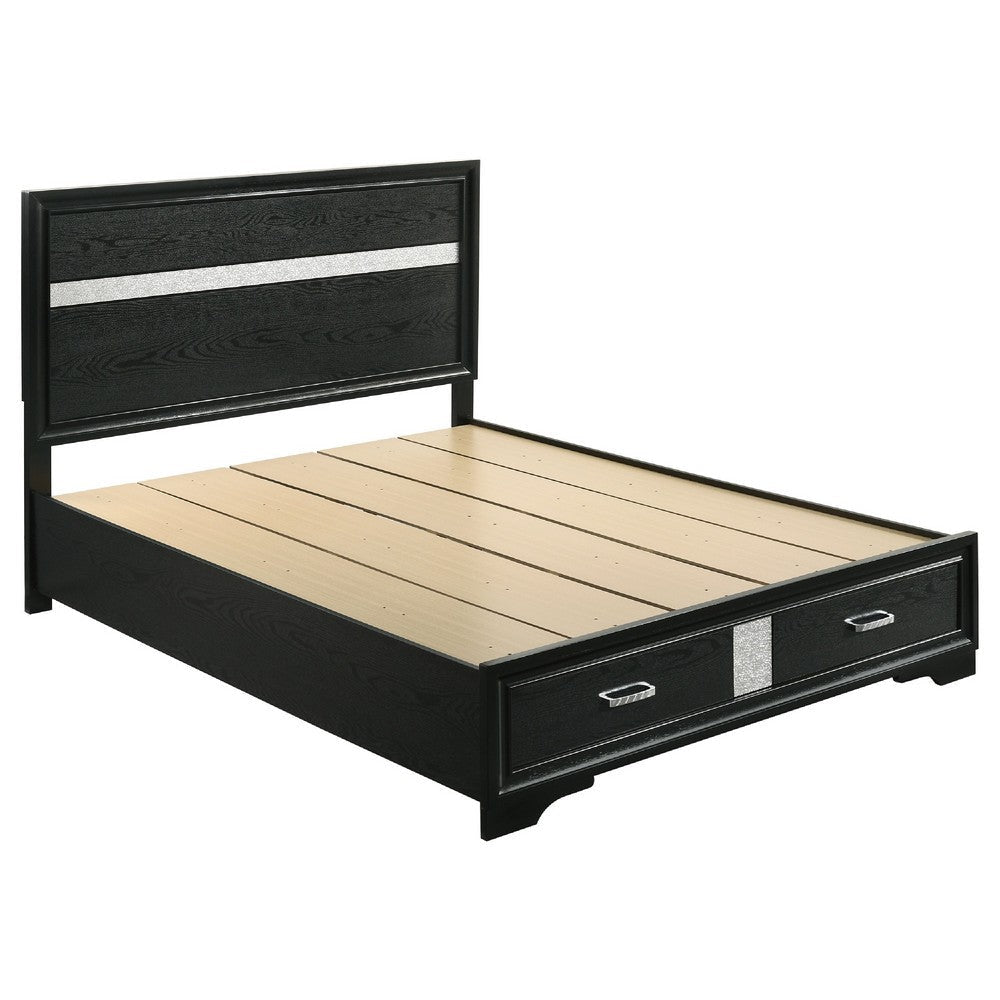 Vino Black 5pc Queen Size Bed Set w Storage Dressers | Glitter Accent BM340032