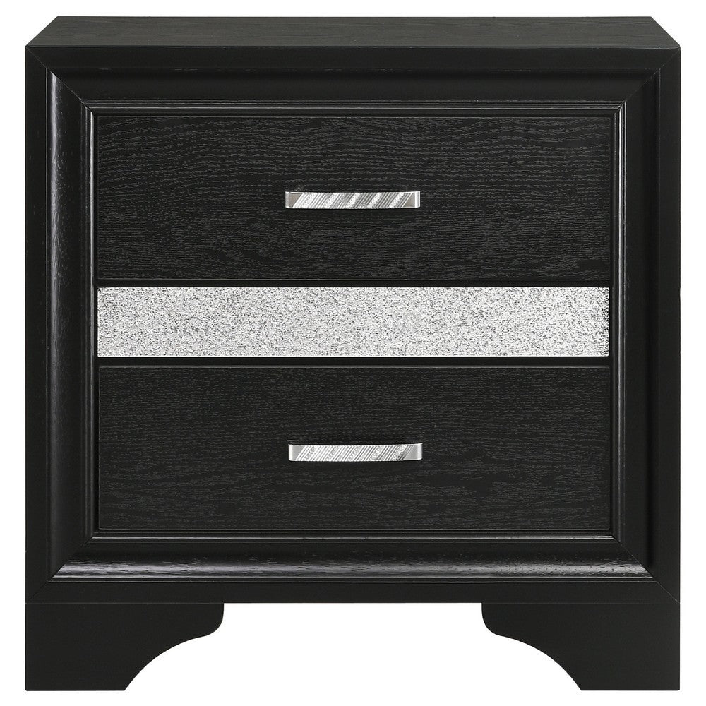 Vino Black 4pc King Size Bed Set w Storage | Dressers | Glitter Accent