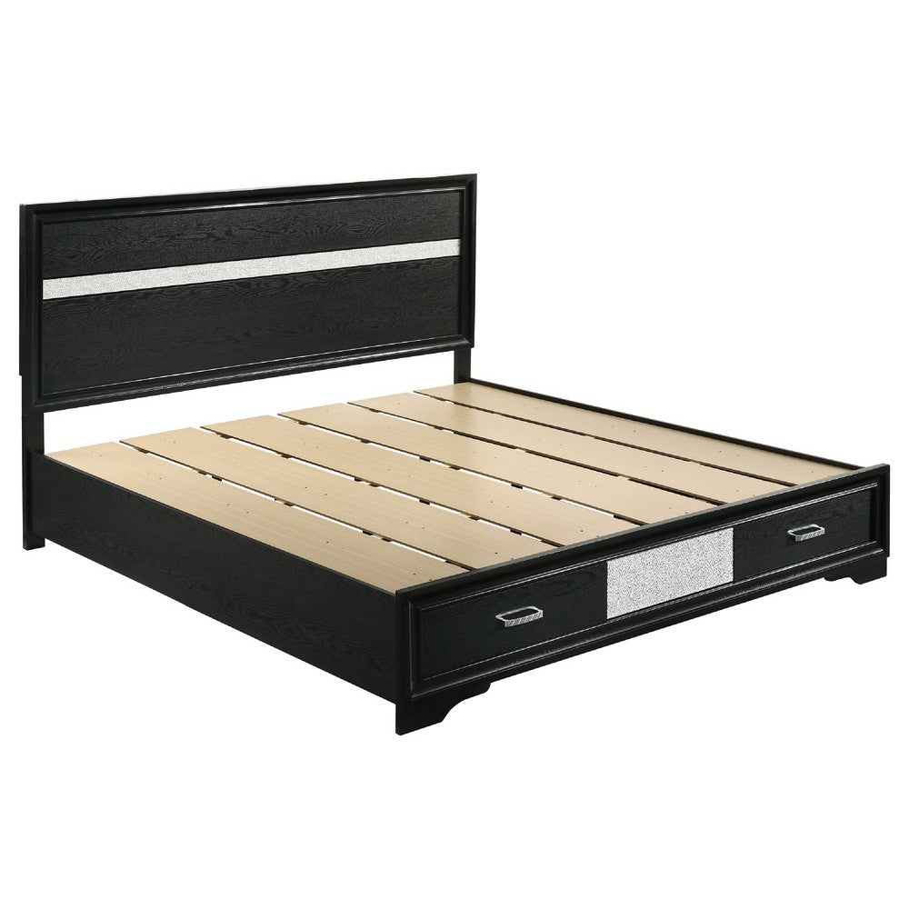 Vino Black 5pc King Size Bed Set w Storage | Dressers | Glitter Accent