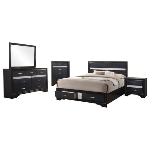 Vino Black 5pc King Size Bed Set w Storage | Dressers | Glitter Accent