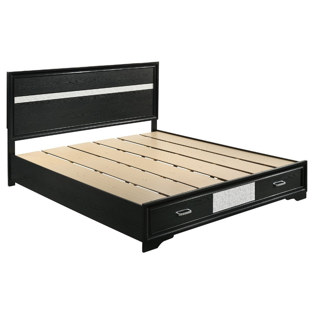Vino Black 4pc California King Bed Set w Storage | Glitter Accent BM340035